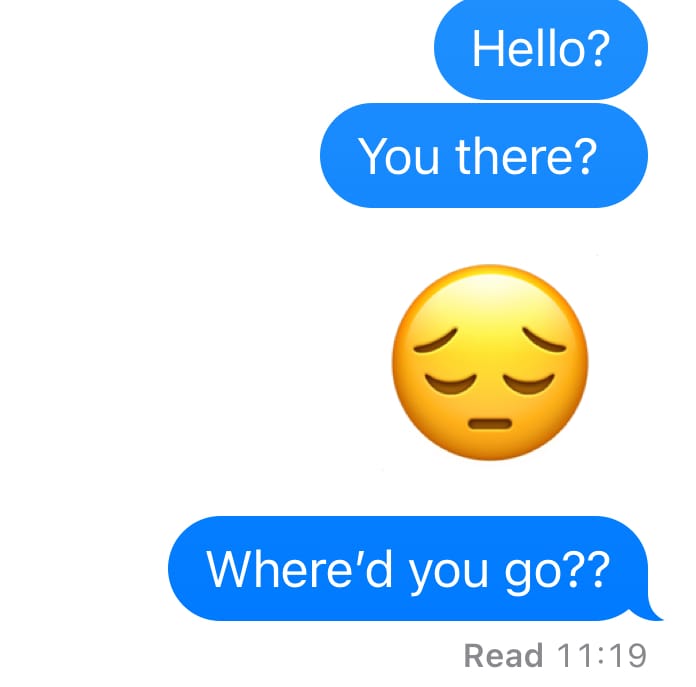 A text message example of ghosting